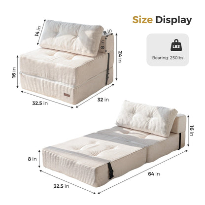 Divano letto pieghevole in velluto a coste, materasso da pavimento da 6 pollici