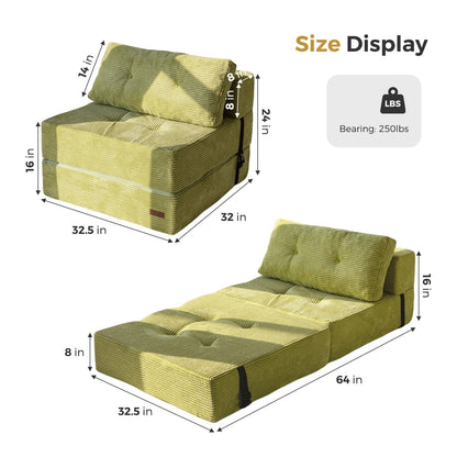 Divano letto pieghevole in velluto a coste, materasso da pavimento da 6 pollici