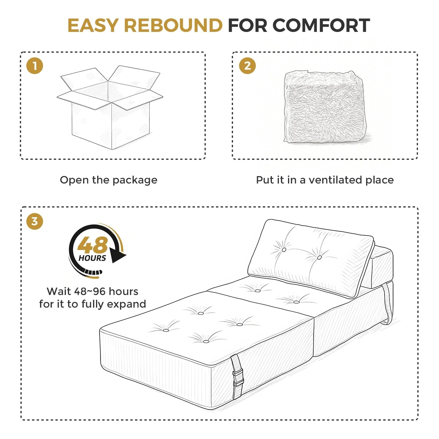 Divano letto pieghevole in velluto a coste, materasso da pavimento da 6 pollici