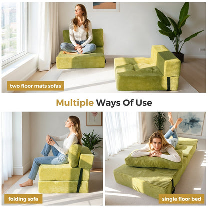 Divano letto pieghevole in velluto a coste, materasso da pavimento da 6 pollici