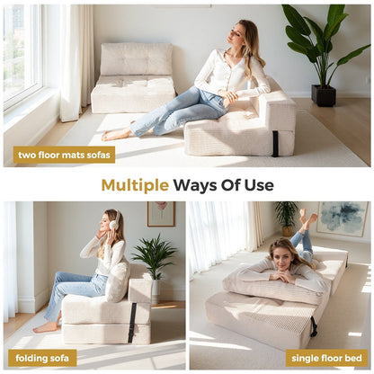 Divano letto pieghevole in velluto a coste, materasso da pavimento da 6 pollici