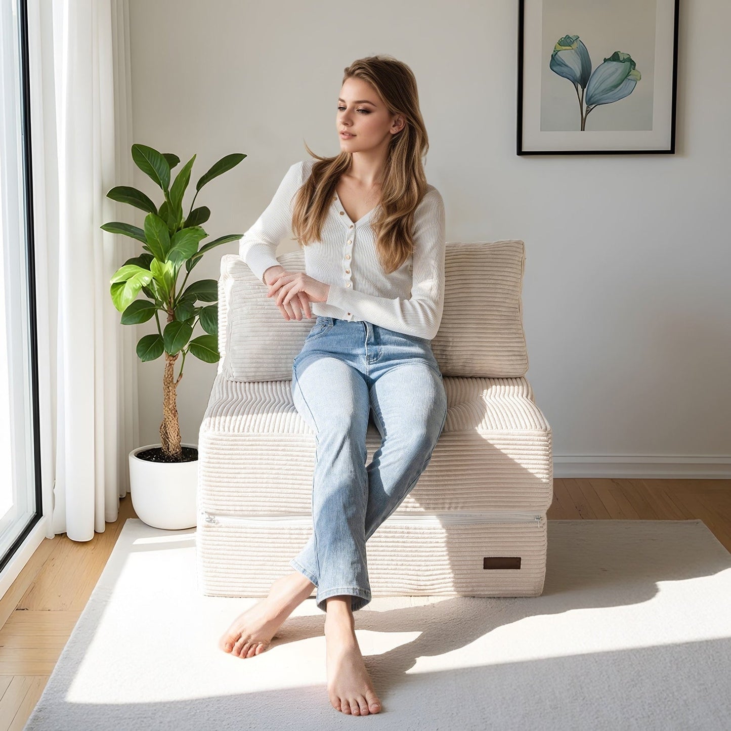 Divano letto pieghevole in velluto a coste, materasso da pavimento da 6 pollici