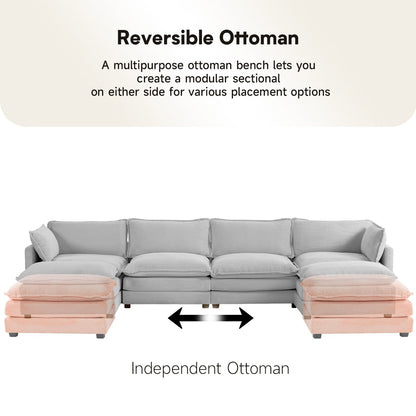 Divano componibile in velluto a coste con pouf rimovibili e cuscini ultra morbidi per soggiorno e camera da letto