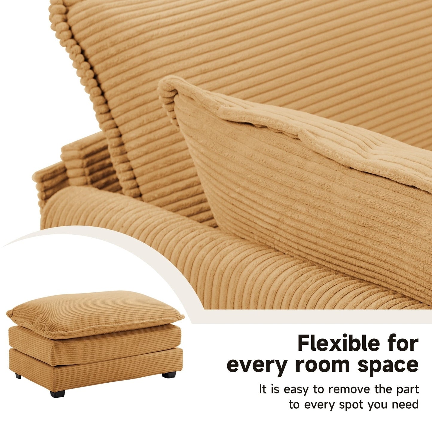 Divano componibile in velluto a coste con pouf rimovibili e cuscini ultra morbidi per soggiorno e camera da letto