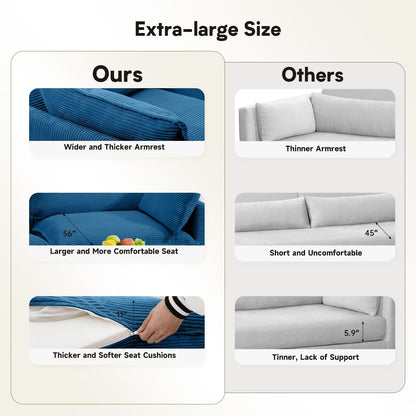 Divano componibile in velluto a coste con pouf rimovibili e cuscini ultra morbidi per soggiorno e camera da letto