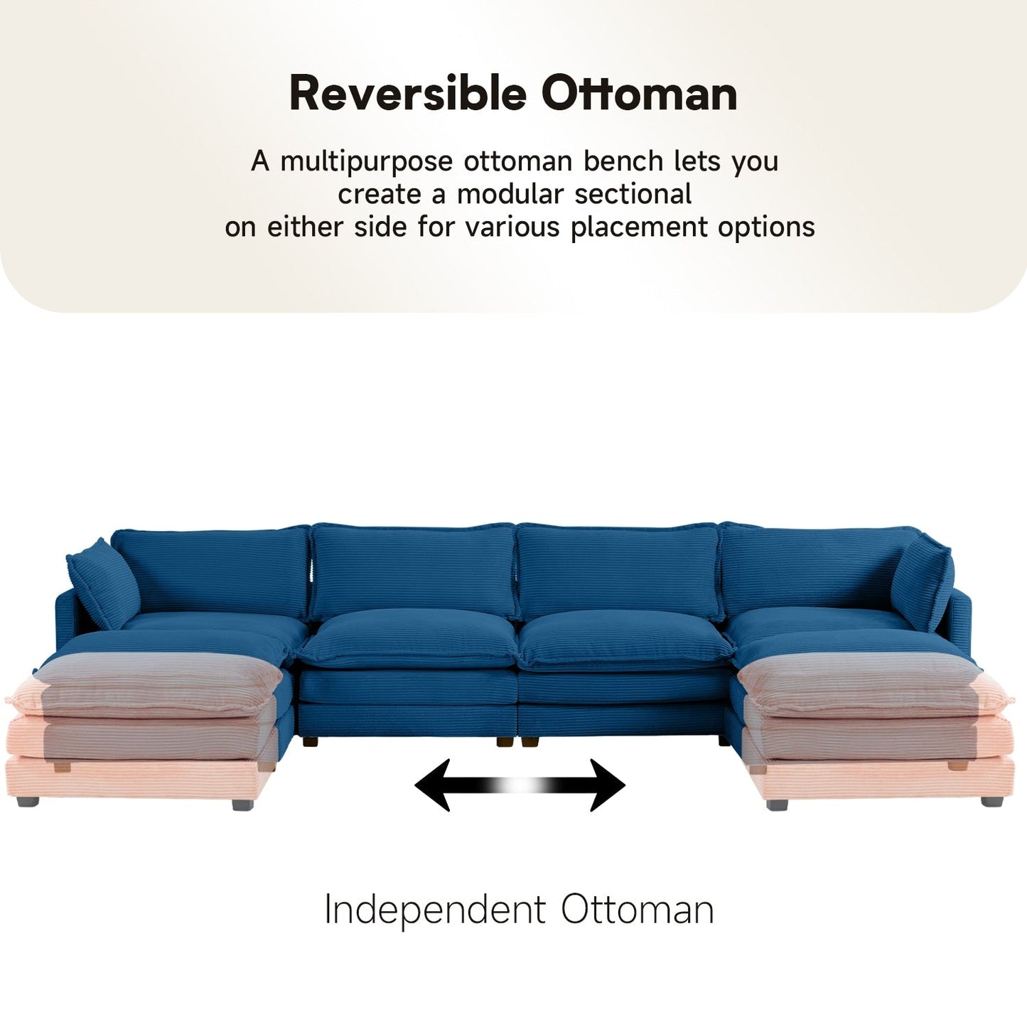 Divano componibile in velluto a coste con pouf rimovibili e cuscini ultra morbidi per soggiorno e camera da letto