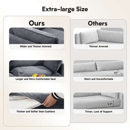 Divano componibile in velluto a coste con pouf rimovibili e cuscini ultra morbidi per soggiorno e camera da letto