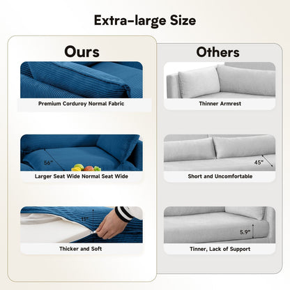 Divano componibile in velluto a coste con pouf rimovibili e cuscini ultra morbidi per soggiorno e camera da letto