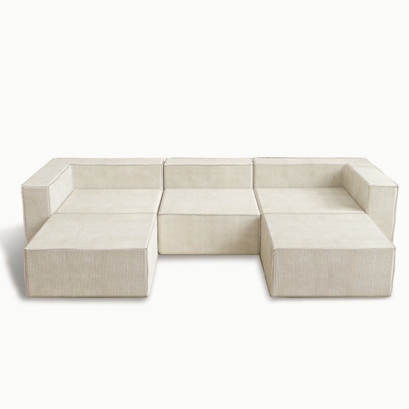 Modulo in velluto a coste con due divani a compressione pouf