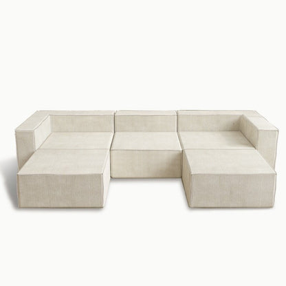 Modulo in velluto a coste con due divani a compressione pouf