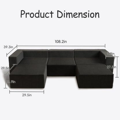 Modulo in velluto a coste con due divani a compressione pouf