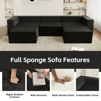 Modulo in velluto a coste con due divani a compressione pouf