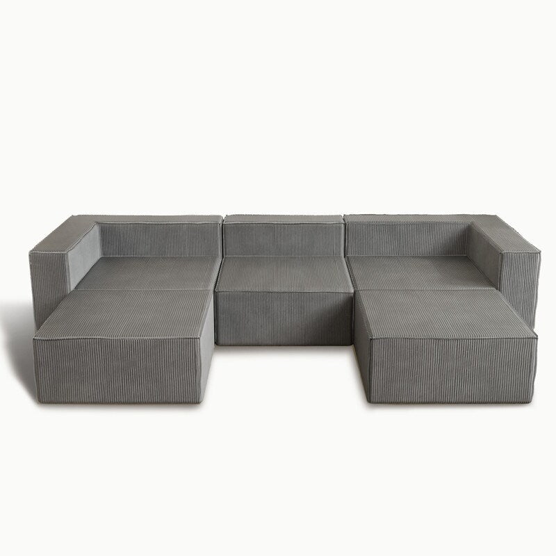 Modulo in velluto a coste con due divani a compressione pouf