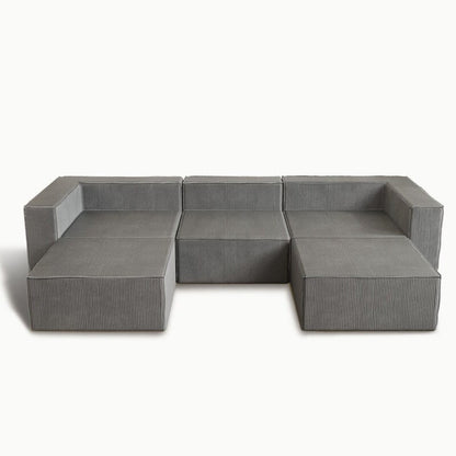 Modulo in velluto a coste con due divani a compressione pouf