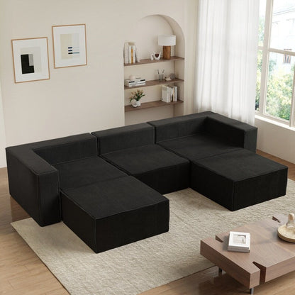 Modulo in velluto a coste con due divani a compressione pouf