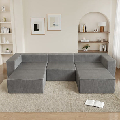 Modulo in velluto a coste con due divani a compressione pouf