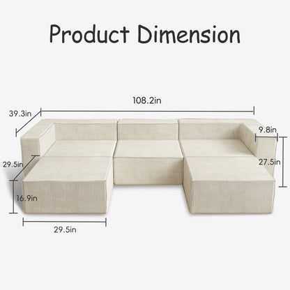 Modulo in velluto a coste con due divani a compressione pouf