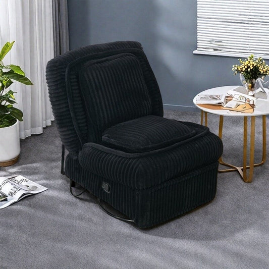 Poltrona reclinabile in velluto a coste con rotazione a 360°, base oscillante e schienale regolabile, poggiapiedi e cuscino per soggiorno