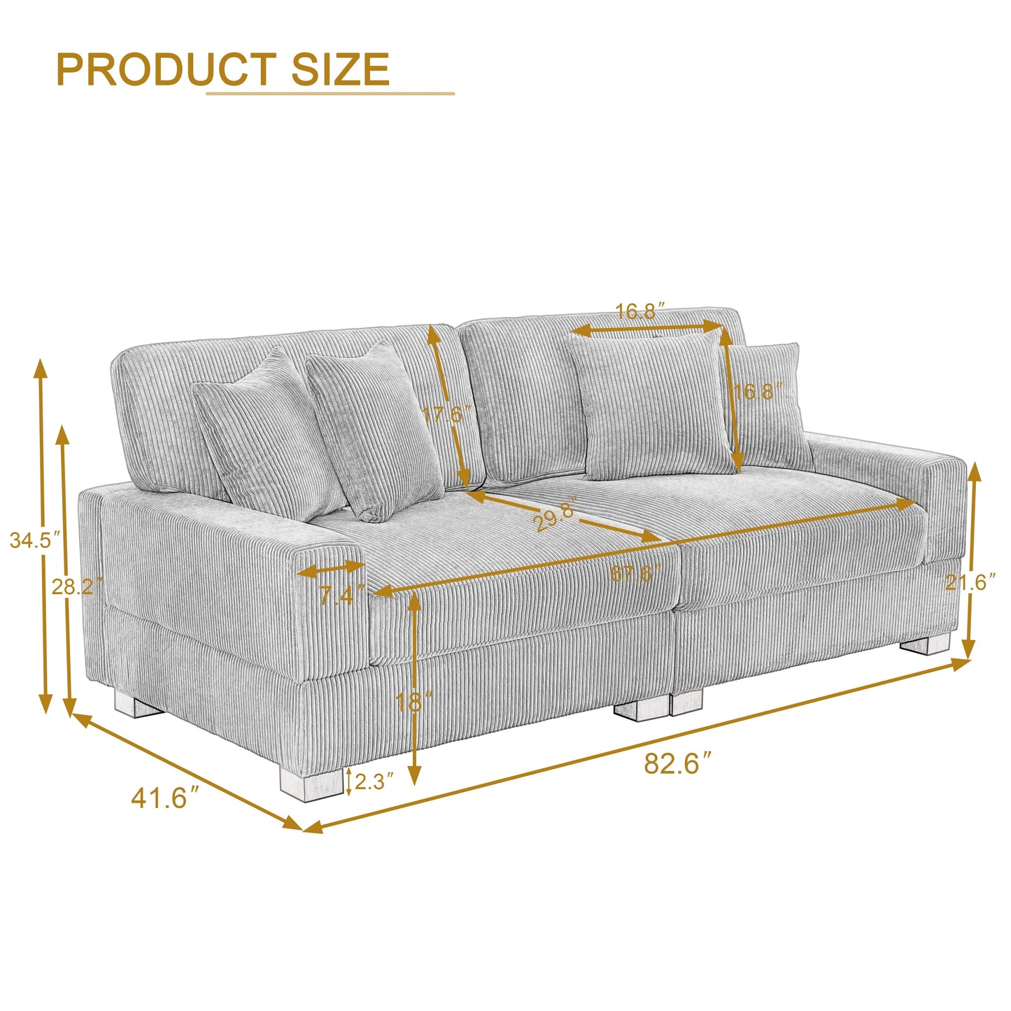 Divano componibile modulare in velluto a coste con cuscini