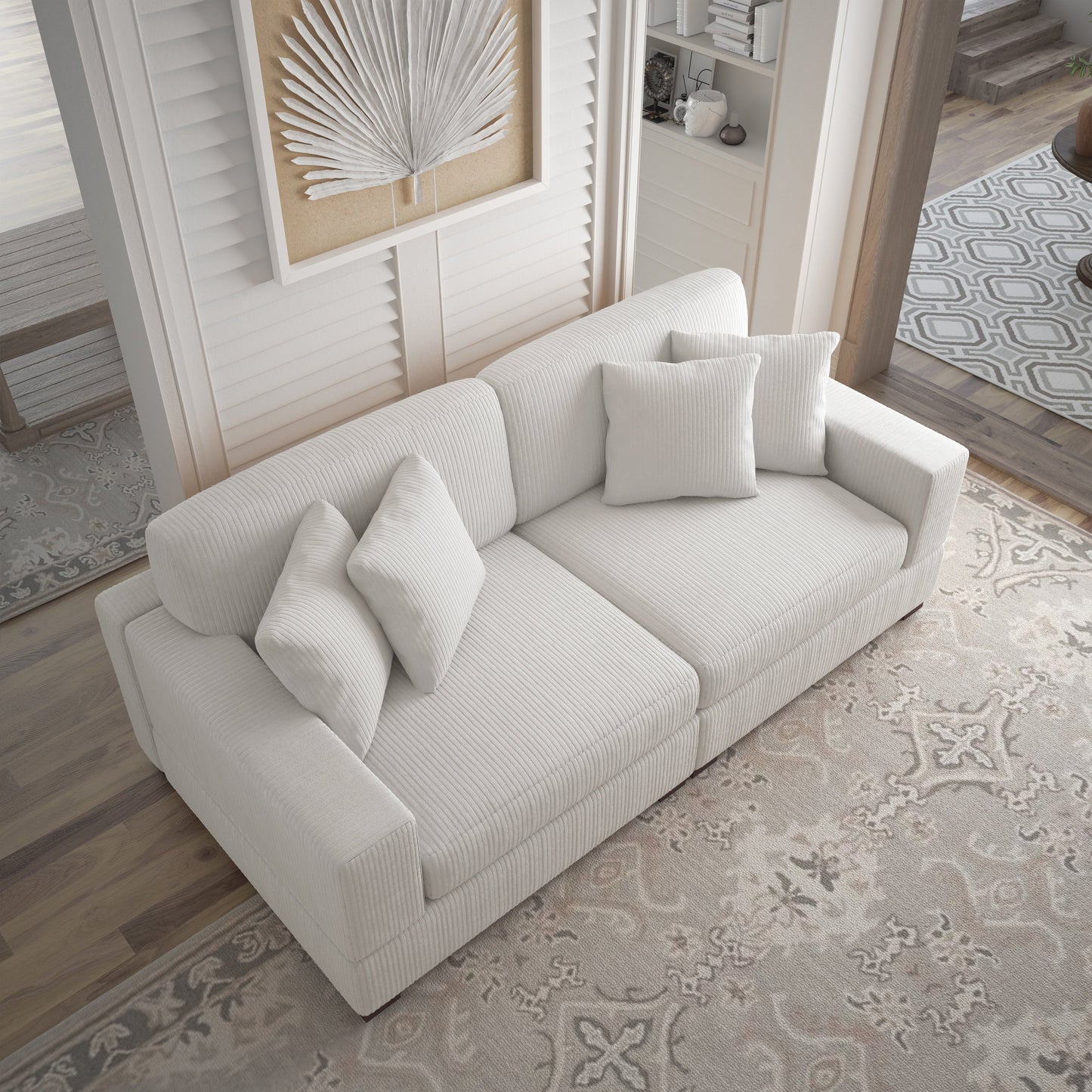 Divano componibile modulare in velluto a coste con cuscini