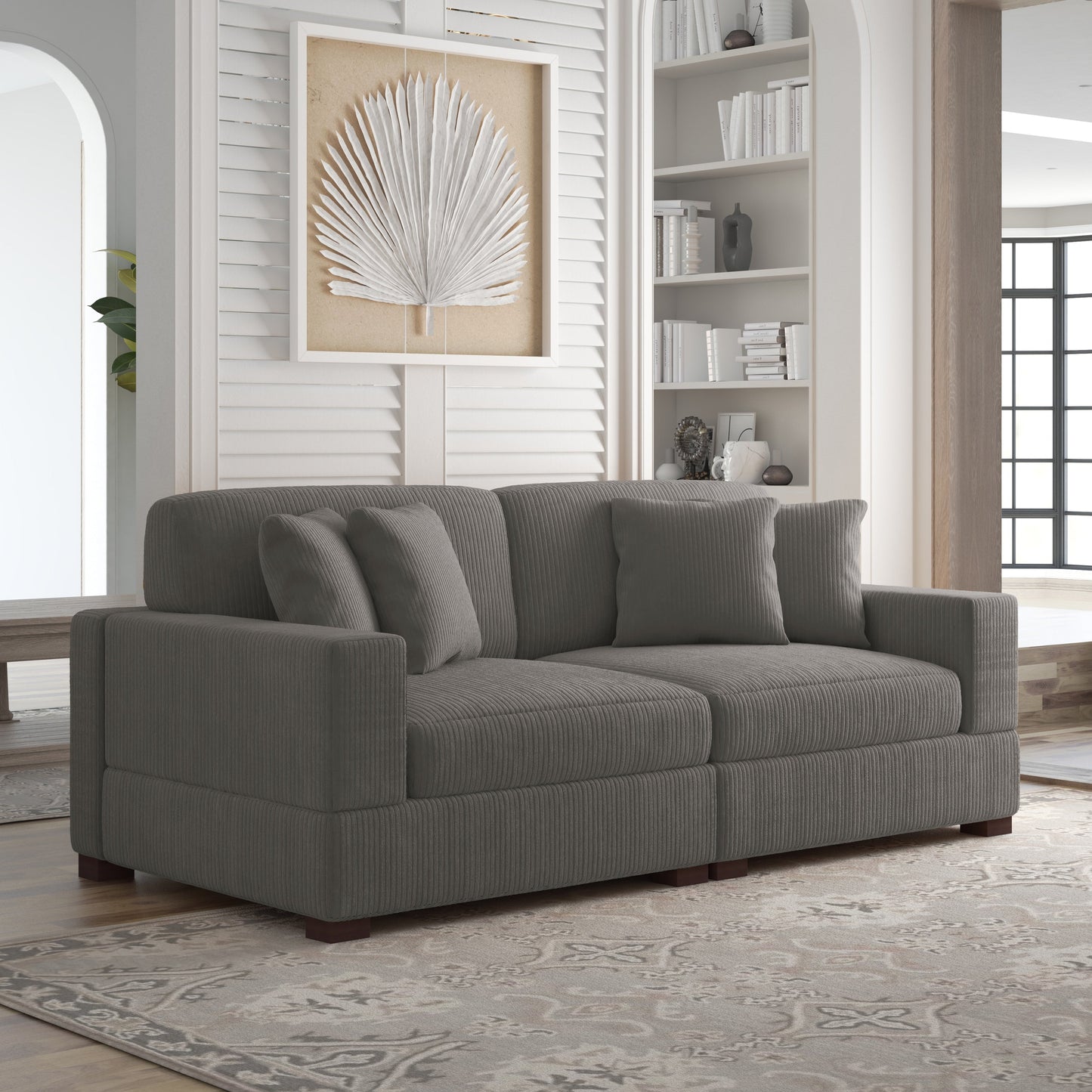 Divano componibile modulare in velluto a coste con cuscini