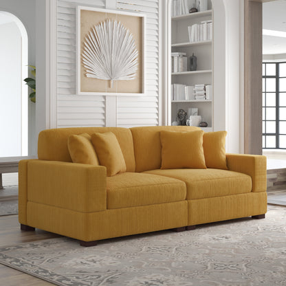 Divano componibile modulare in velluto a coste con cuscini