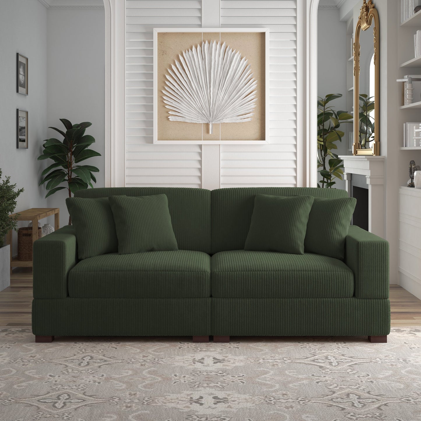 Divano componibile modulare in velluto a coste con cuscini