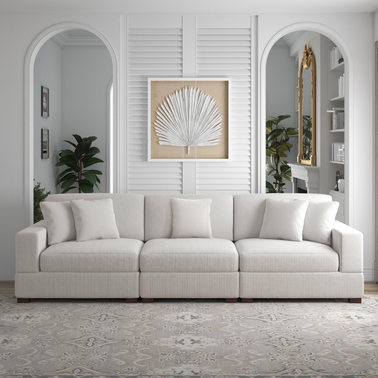 Divano componibile modulare in velluto a coste con cuscini