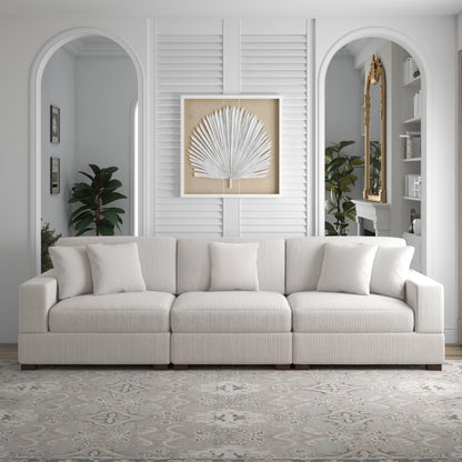 Divano componibile modulare in velluto a coste con cuscini