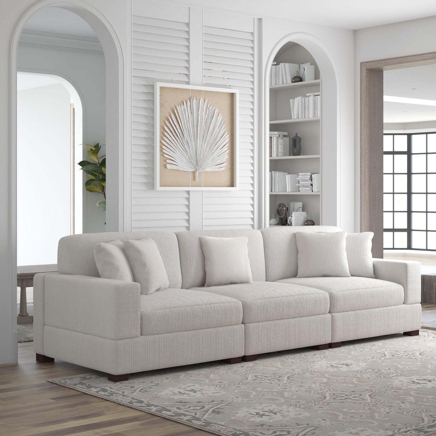 Divano componibile modulare in velluto a coste con cuscini