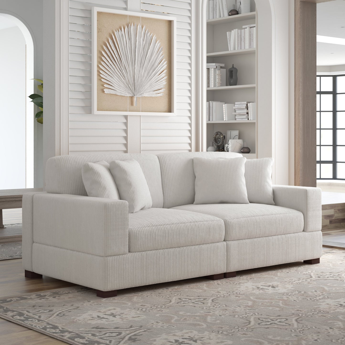 Divano componibile modulare in velluto a coste con cuscini