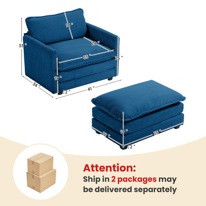 Divano componibile in velluto a coste con pouf rimovibili e cuscini ultra morbidi per soggiorno e camera da letto