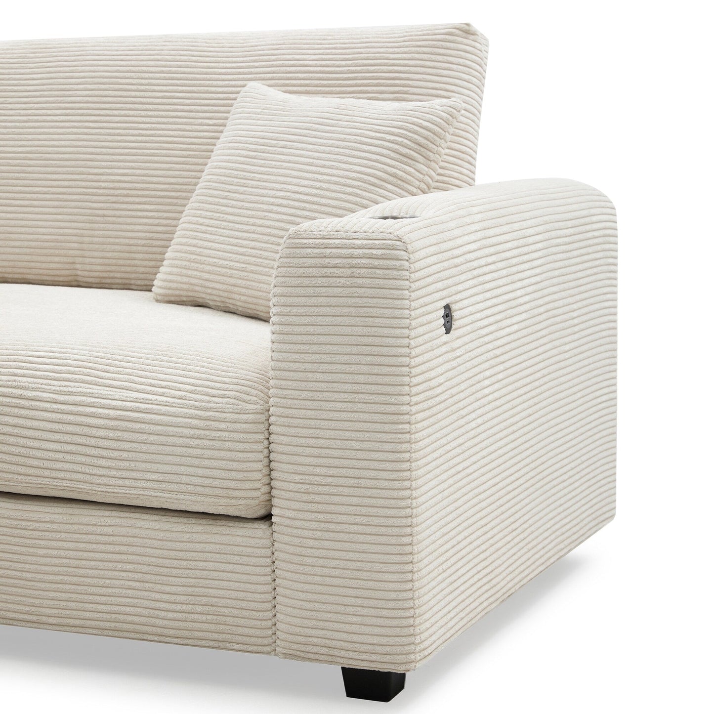 Divano componibile in velluto a coste, divano a forma di L con porta di ricarica USB, portabicchieri, divano letto con seduta profonda e chaise longue da 50 cm