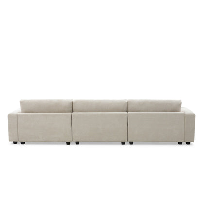 Divano componibile in velluto a coste, divano a forma di L con porta di ricarica USB, portabicchieri, divano letto con seduta profonda e chaise longue da 50 cm