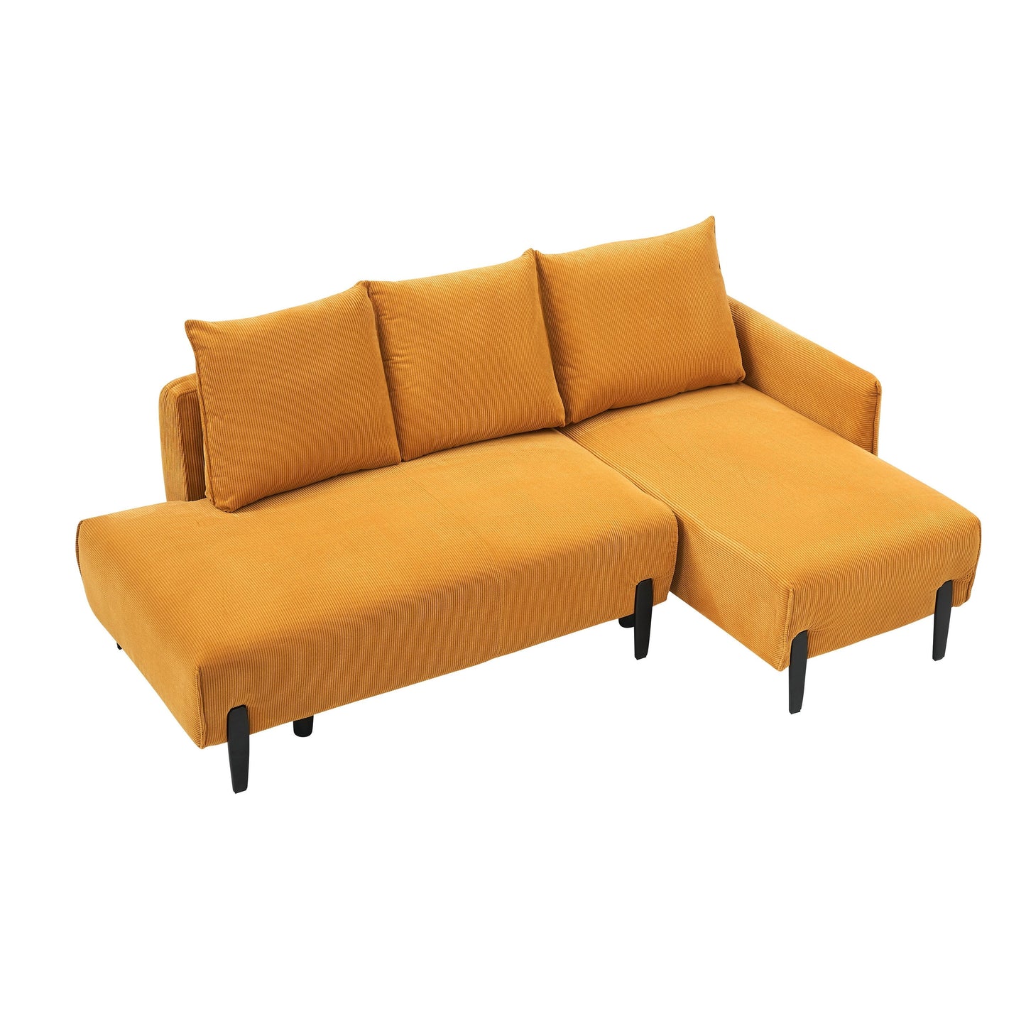 Divano reclinabile in velluto a coste con gambe affusolate in metallo, divano lungo con 3 cuscini coordinati e tasche laterali per soggiorno