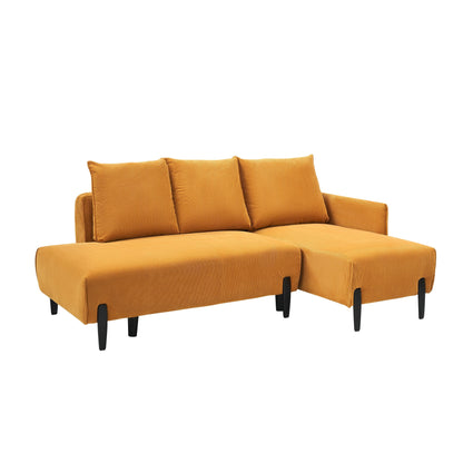 Divano reclinabile in velluto a coste con gambe affusolate in metallo, divano lungo con 3 cuscini coordinati e tasche laterali per soggiorno