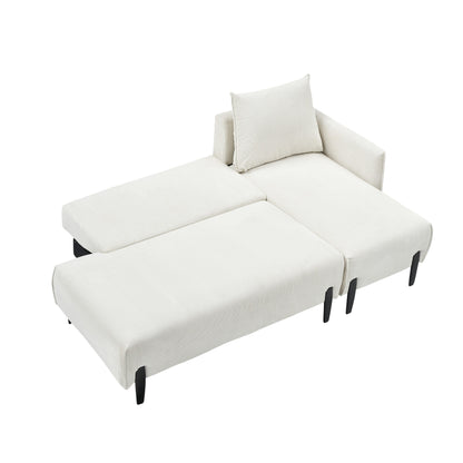 Divano reclinabile in velluto a coste con gambe affusolate in metallo, divano lungo con 3 cuscini coordinati e tasche laterali per soggiorno