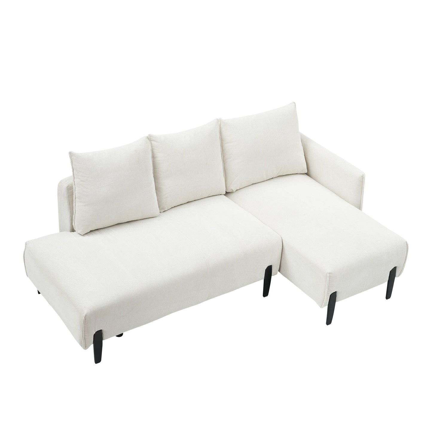 Divano reclinabile in velluto a coste con gambe affusolate in metallo, divano lungo con 3 cuscini coordinati e tasche laterali per soggiorno