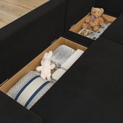 Divano letto a 3 posti rivestito in velluto a coste