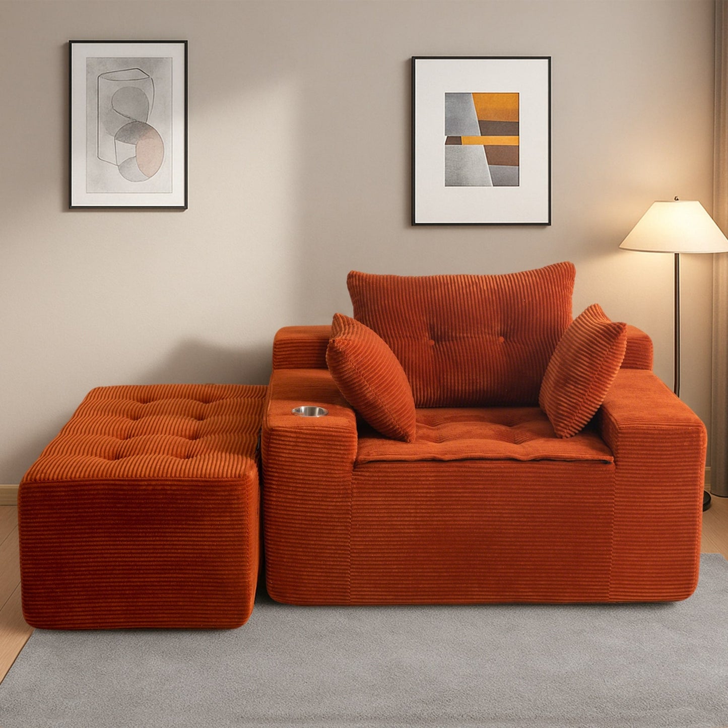 Divano imbottito in memory foam con pouf imbottito in velluto a coste - 48,4Lx67,7Wx24,4H