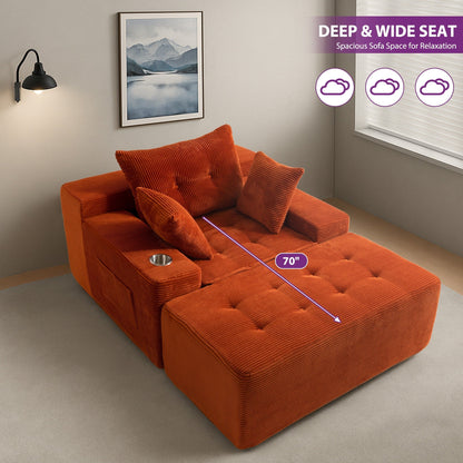 Divano imbottito in memory foam con pouf imbottito in velluto a coste - 48,4Lx67,7Wx24,4H