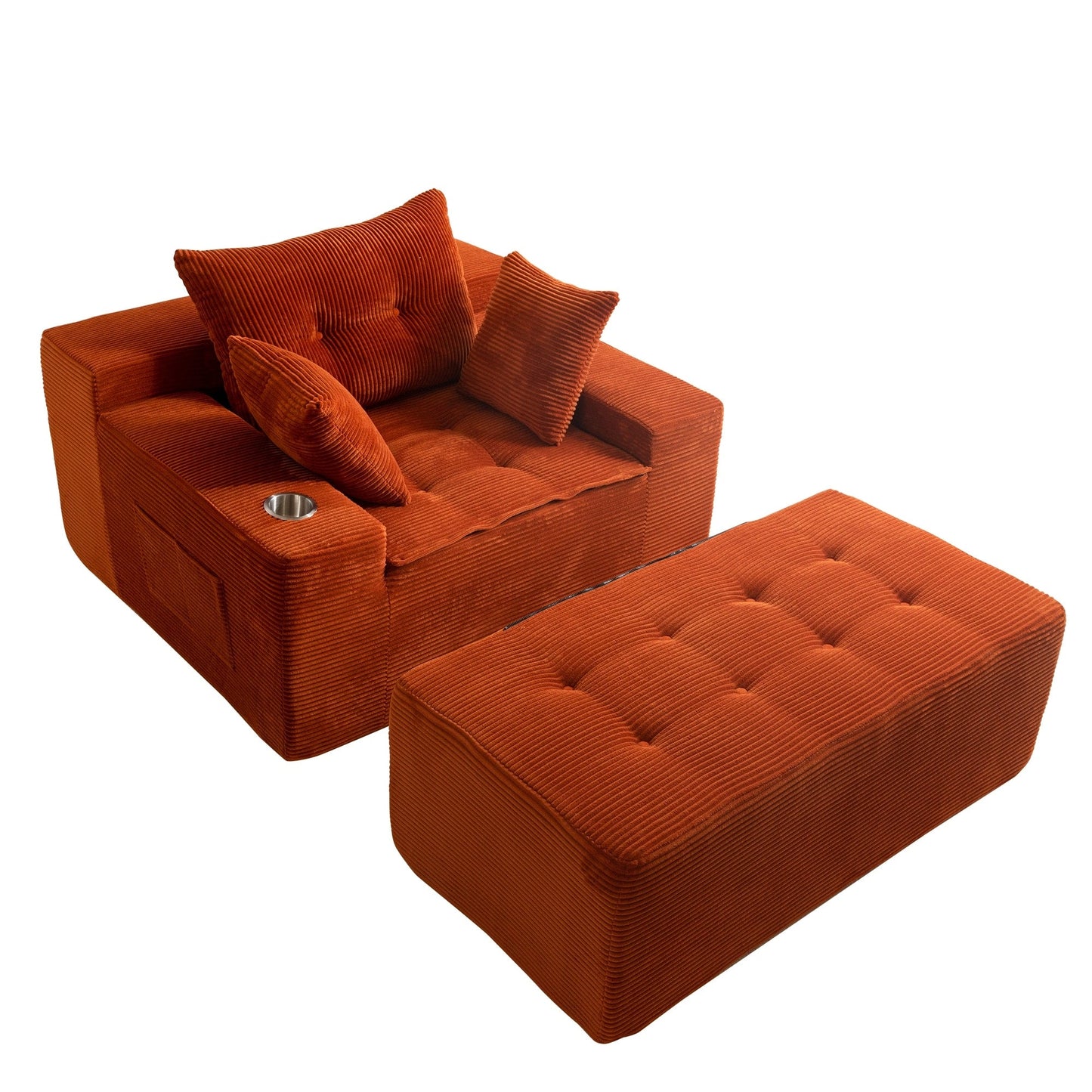 Divano imbottito in memory foam con pouf imbottito in velluto a coste - 48,4Lx67,7Wx24,4H