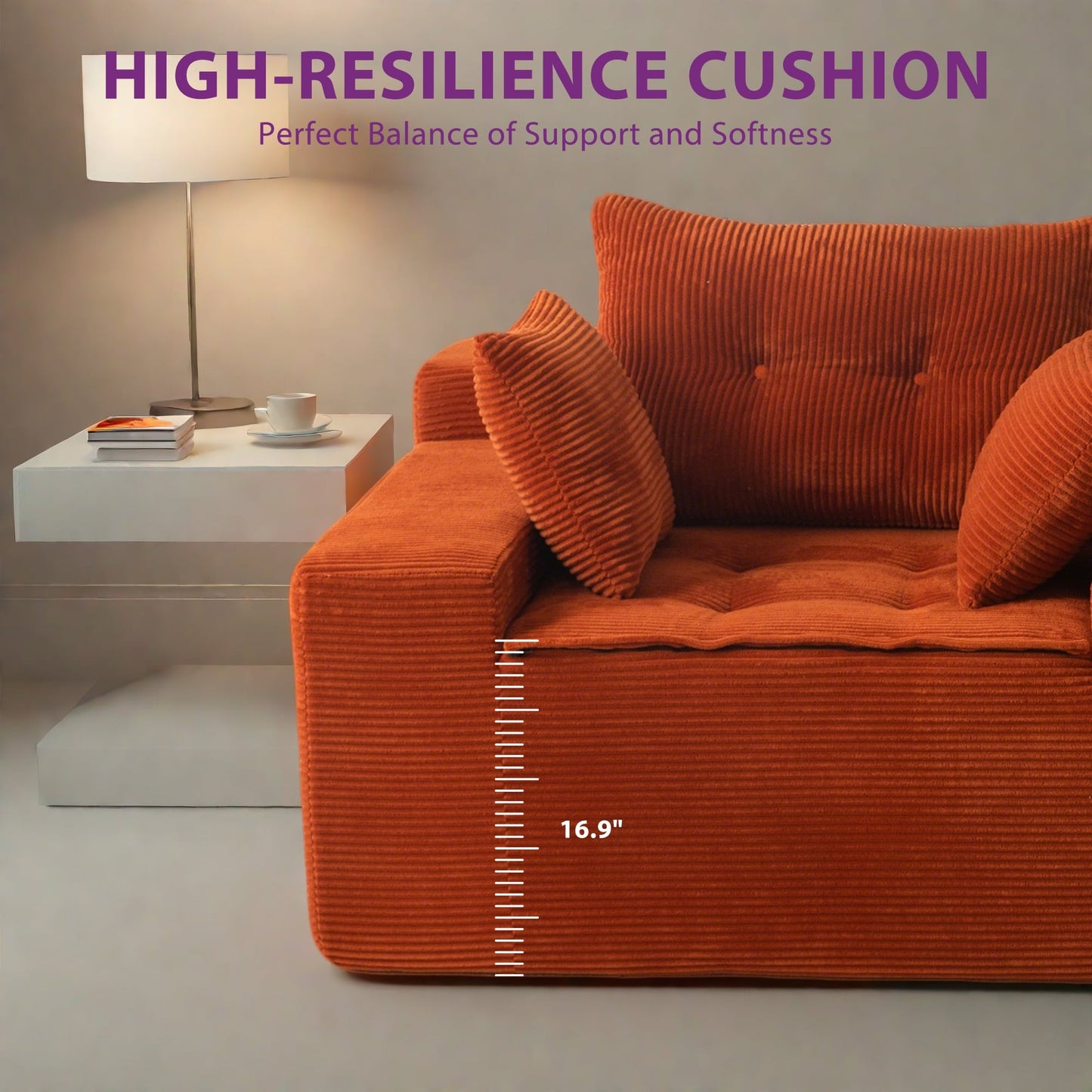 Divano imbottito in memory foam con pouf imbottito in velluto a coste - 48,4Lx67,7Wx24,4H