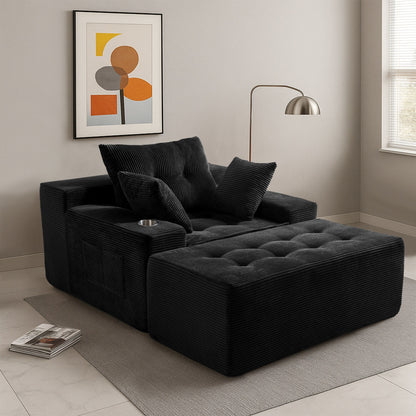 Divano imbottito in memory foam con pouf imbottito in velluto a coste - 48,4Lx67,7Wx24,4H