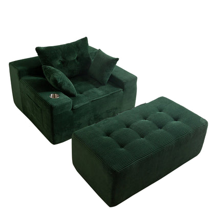 Divano imbottito in memory foam con pouf imbottito in velluto a coste - 48,4Lx67,7Wx24,4H
