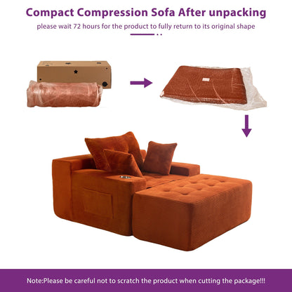 Divano imbottito in memory foam con pouf imbottito in velluto a coste - 48,4Lx67,7Wx24,4H