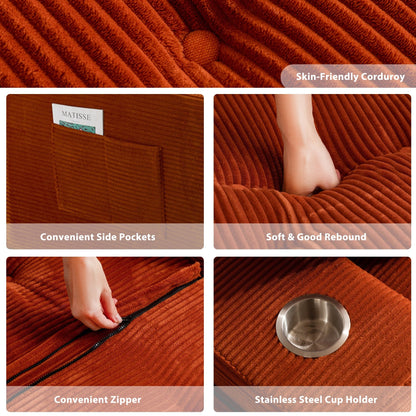 Divano imbottito in memory foam con pouf imbottito in velluto a coste - 48,4Lx67,7Wx24,4H