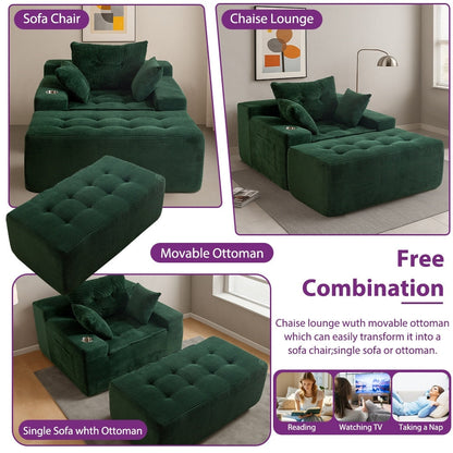 Divano imbottito in memory foam con pouf imbottito in velluto a coste - 48,4Lx67,7Wx24,4H