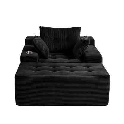 Divano imbottito in memory foam con pouf imbottito in velluto a coste - 48,4Lx67,7Wx24,4H