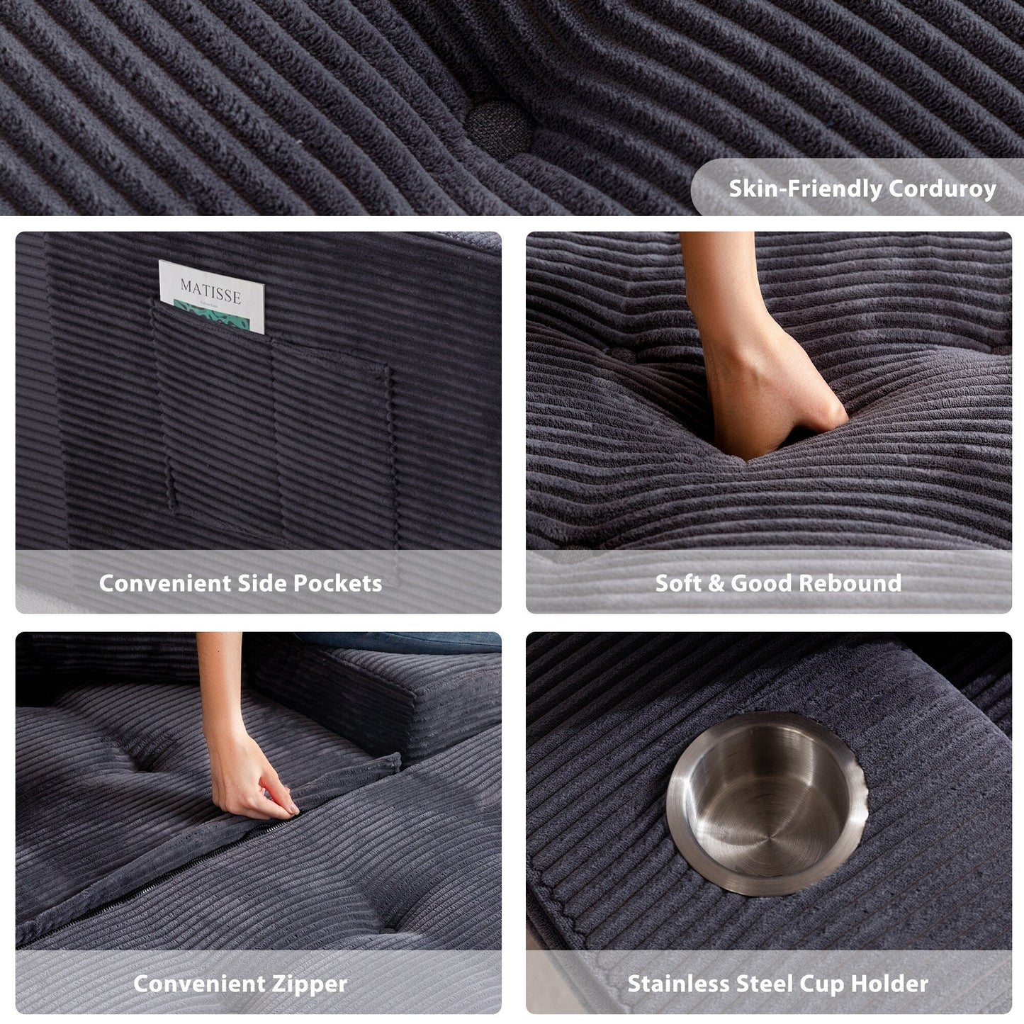 Divano imbottito in memory foam con pouf imbottito in velluto a coste - 48,4Lx67,7Wx24,4H